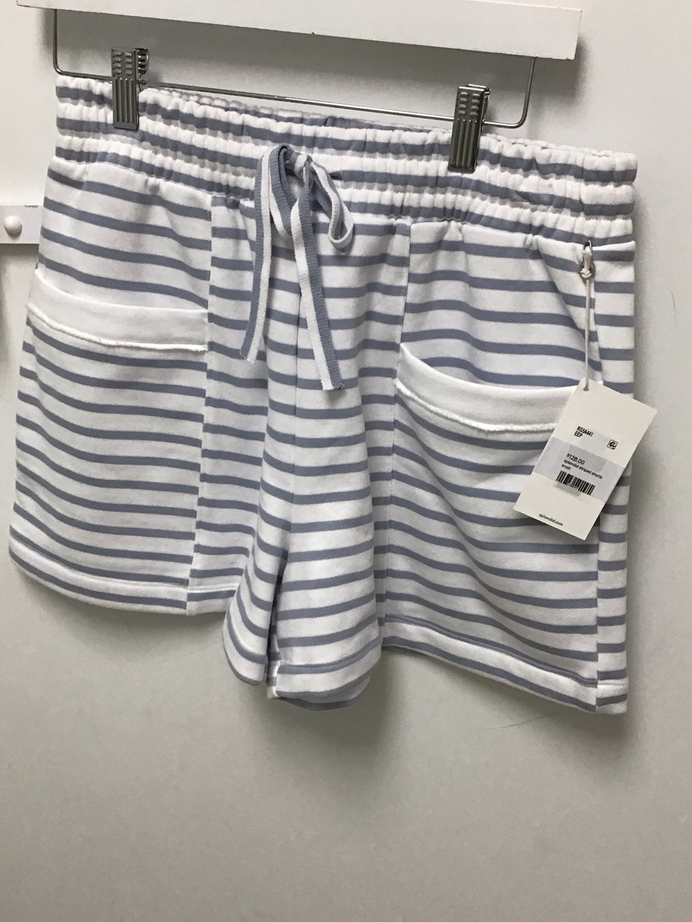 Splendid Striped Drawstring Women’s Lounge Shorts - White & Light Blue
